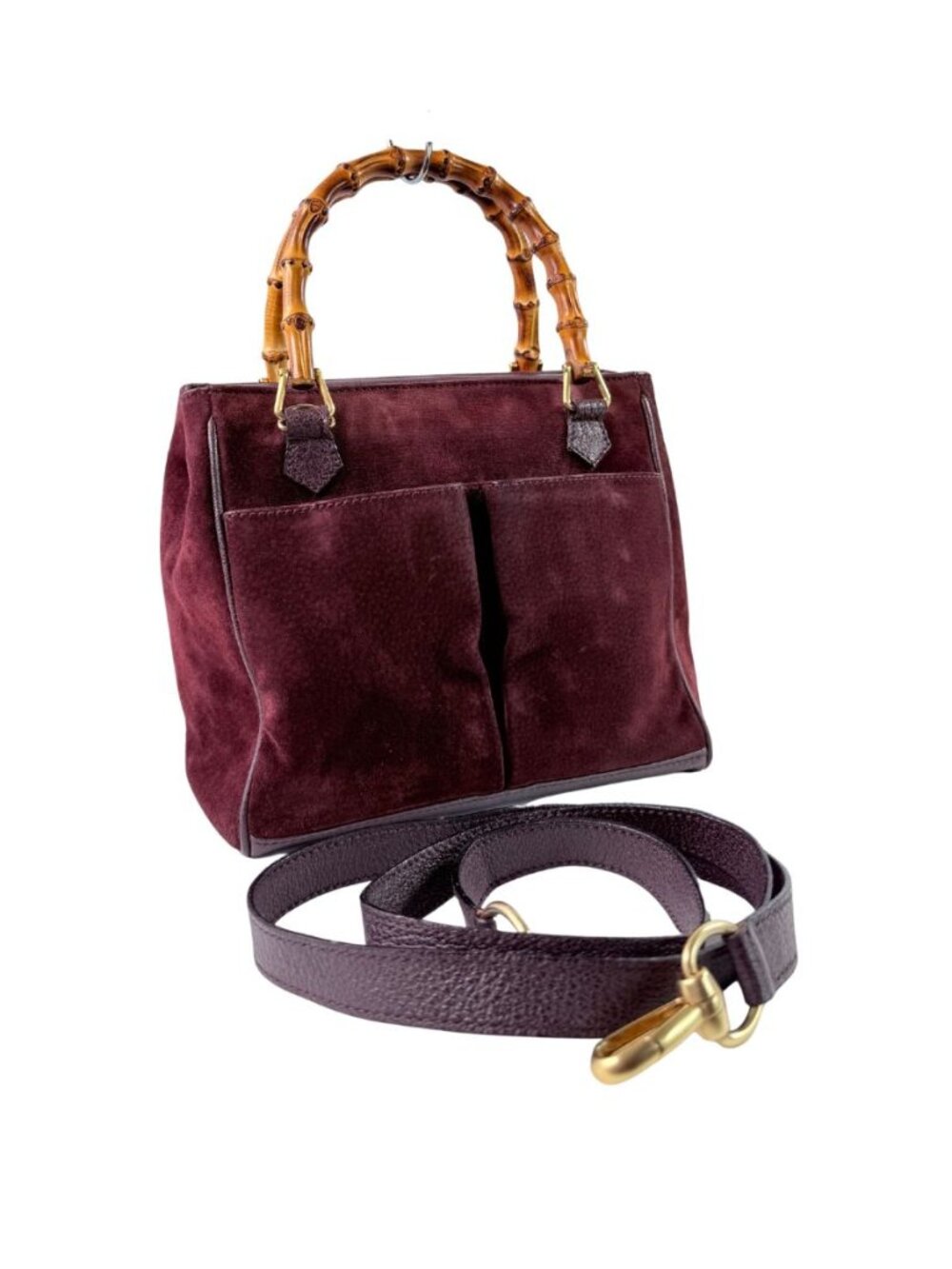 Gucci Bamboo Top Handle Burgundy Suede Leather Bag